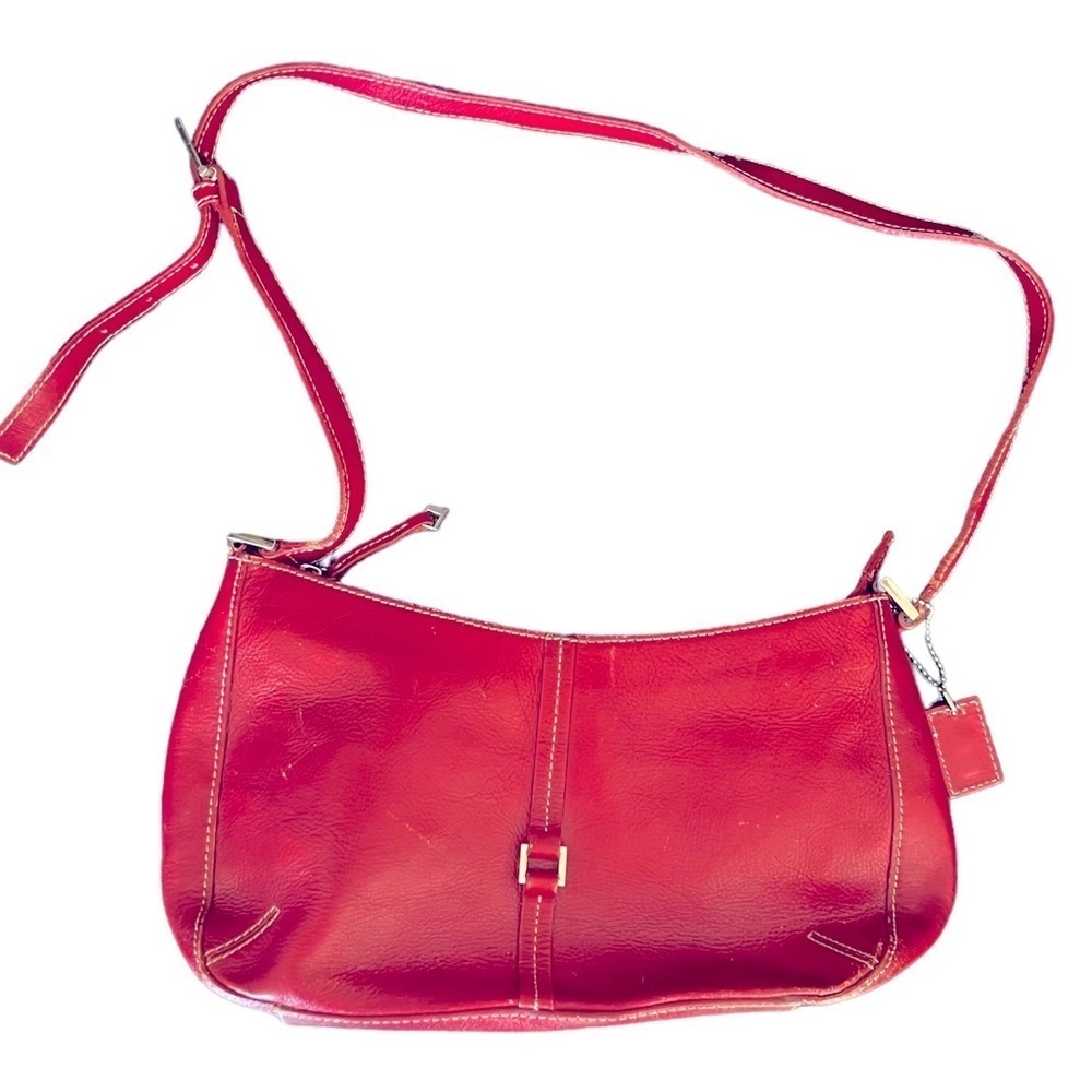 ETIENNE AIGNER Vintage Red Leather Shoulder Bag with Silvertone Hardware…